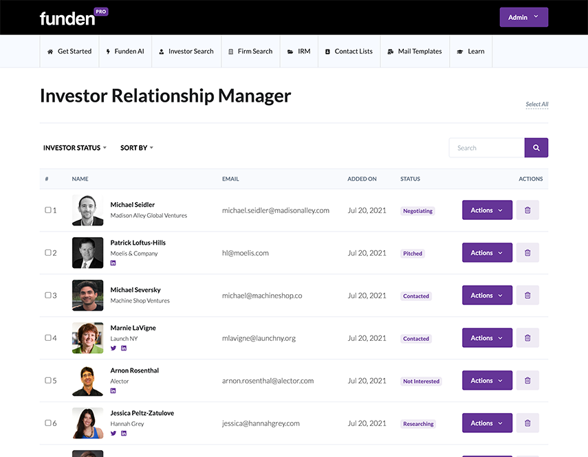 Manage your investors with Funden's CRM
